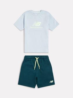 New Balance Stacked Logo T-Shirt & Shorts Set, Oxford Blue