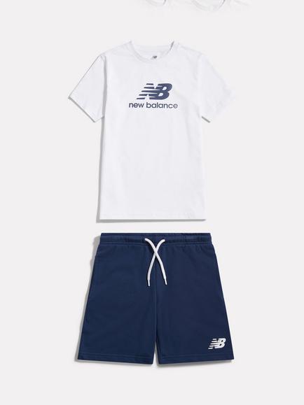 New Balance Kids' Stacked Logo T-Shirt and Shorts Set, Bright White, Bright White