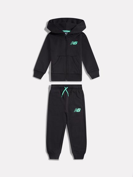 New Balance Kids' Stacked Logo Zip Through Hoodie and Joggers Set, Caviar
