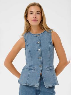 KAFFE Vallis Regular Fit Denim Waistcoat, Washed Blue, Washed Blue