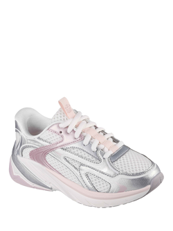 Skechers Kids' Mesh Metallic Lace Up Trainers, Off White - view 2, Off White