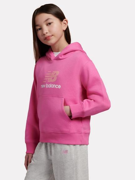 New Balance Kids' Brush Back Stacked Logo Hoodie, Pink - view 2, Pink