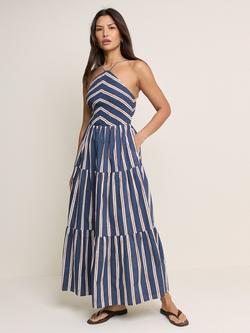 Nobody's Child Martina Striped Cotton Sleeveless V-Neck Midi Dress, Navy/White, Navy/White