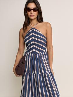 Nobody's Child Martina Striped Cotton Sleeveless V-Neck Midi Dress, Navy/White - view 2, Navy/White
