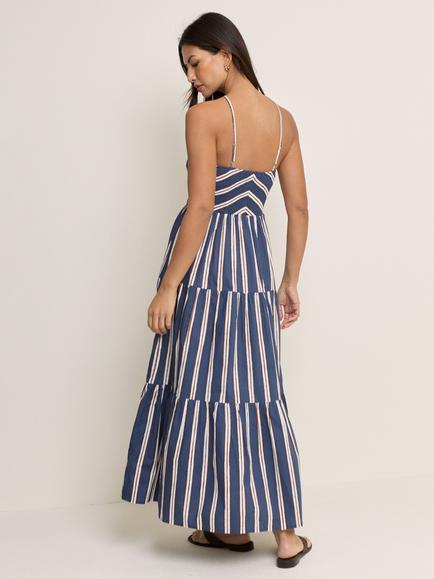 Nobody's Child Martina Striped Cotton Sleeveless V-Neck Midi Dress, Navy/White - view 2, Navy/White