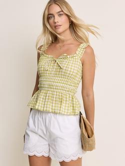Nobody's Child Ariel Sleeveless Gingham Cotton Blouse, Yellow/White, Yellow/White