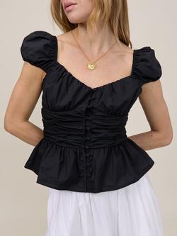 Nobody's Child Caia Puff Sleeve Ruched Cotton Top, Black - view 2, Black