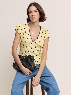 Nobody's Child Minnie Polka Dot V-Neck Top, Yellow/Black, Yellow/Black