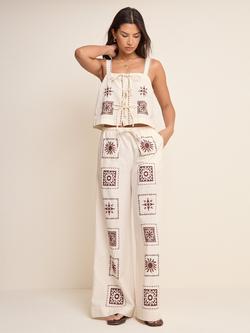 Nobody's Child Topaz Cropped Print Tie Front Top, Cream, Cream