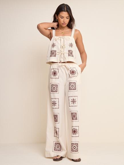 Nobody's Child Topaz Cropped Print Tie Front Top, Cream - view 2, Cream