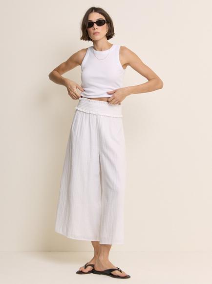 Nobody's Child Gauze High Waist Wide Leg Trousers, White - view 2, White