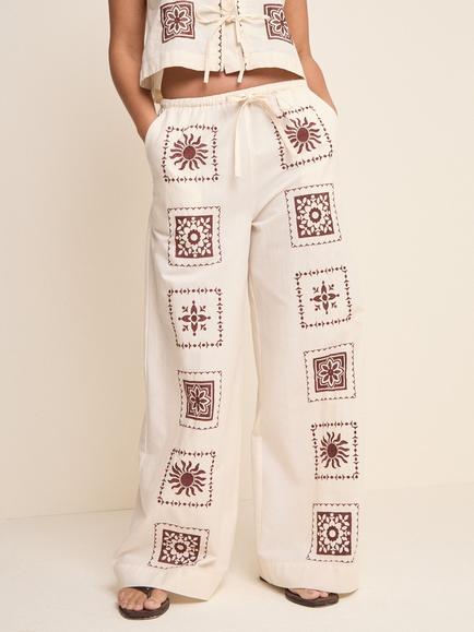 Nobody's Child Topaz Drawstring Waist Wide Leg Print Trousers, Cream, Cream
