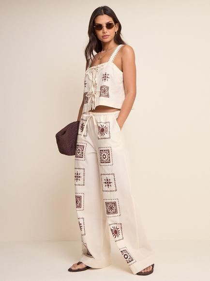 Nobody's Child Topaz Drawstring Waist Wide Leg Print Trousers, Cream - view 2, Cream