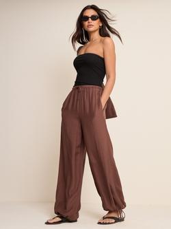 Nobody's Child Violet Drawstring Tie Cuff Balloon Leg Trousers, Brown, Brown