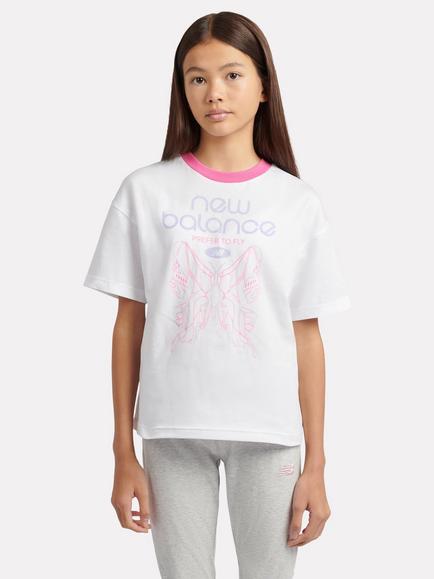 New Balance Kids' Short Sleeve Butterfly Graphic T-Shirt, Bright White/Multi, Bright White/Multi