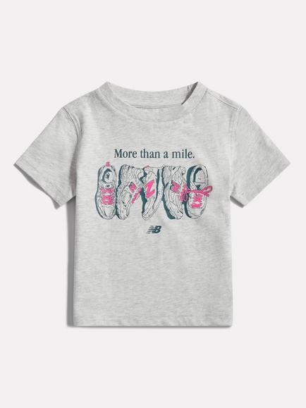 New Balance Kids' Short Sleeve Graphic Print T-Shirt, Grey Marl, Grey Marl