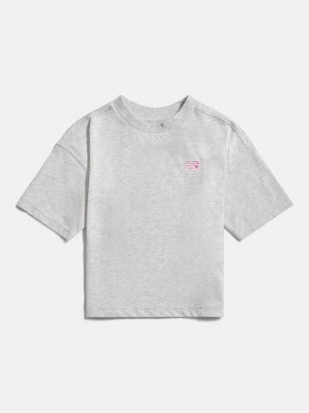 New Balance Kids' Cotton Blend Small Logo T-Shirt, Grey Marl, Grey Marl