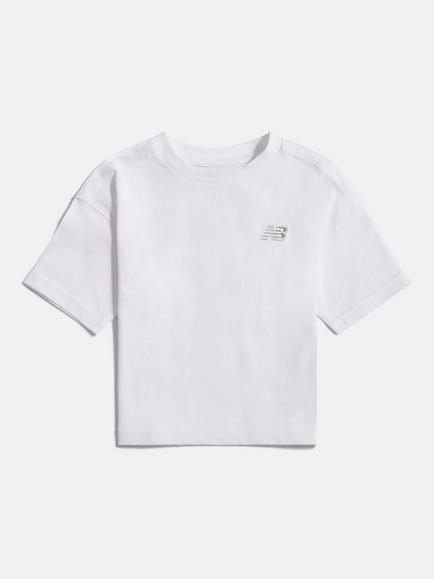 New Balance Kids' Cotton Small Logo Crew T-Shirt, Bright White
