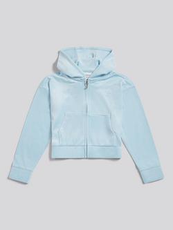 Juicy Couture Kids' Cropped Velour Zip Hoodie, Blue, Nantucket Breeze