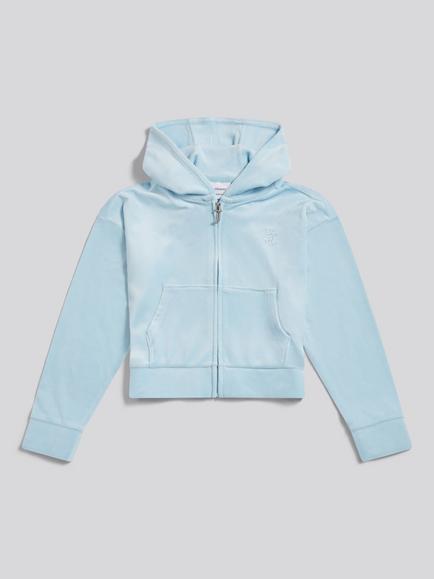 Juicy Couture Kids' Cropped Velour Zip Hoodie, Blue, Nantucket Breeze