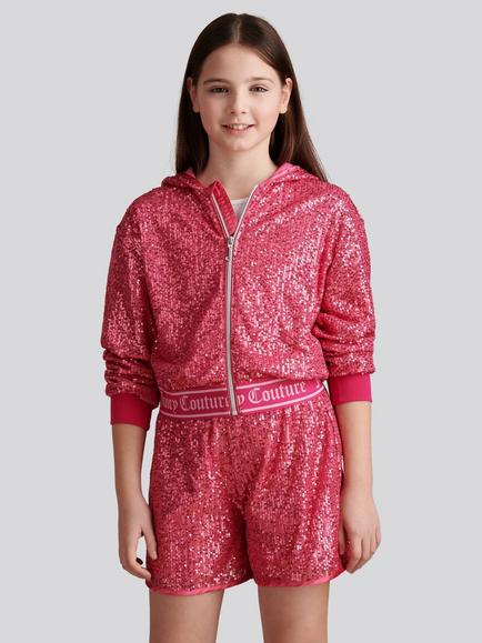 Juicy Couture Kids' Cropped Sequin Zip Through Hoodie, Fuchsia Purple, Fuchsia Purple