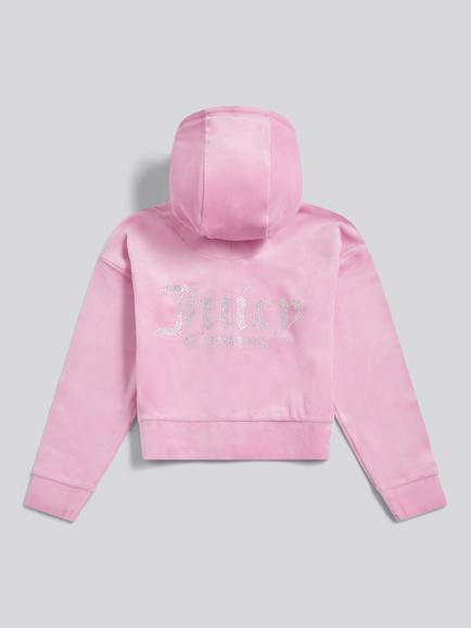 Juicy Couture Kids' Cropped Velour Zip Hoodie, Pinky Lilac - view 2, Pinky Lilac Chiffon