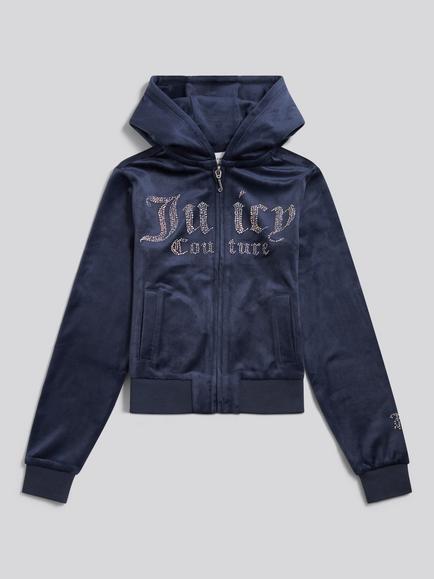 Juicy Couture Kids' Velour Diamante Zip-Through Hoodie, Night Sky, Night Sky