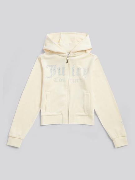 Juicy Couture Kids' Velour Zip Through Hoodie, Almond Oil, Almond Oil