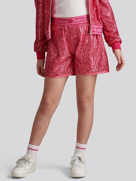 Juicy Couture Kids' Pull-On Sequin Shorts, Fuchsia Purple, Fuchsia Purple