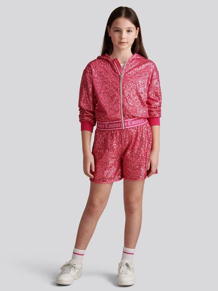 Juicy Couture Kids' Pull-On Sequin Shorts, Fuchsia Purple - view 2, Fuchsia Purple