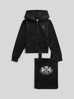 Juicy Couture Kids' Velour Zip Hoodie and Tote Bag Set, Jet Black, Jet Black