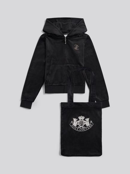 Juicy Couture Kids' Velour Zip Hoodie and Tote Bag Set, Jet Black, Jet Black