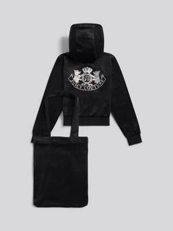 Juicy Couture Kids' Velour Zip Hoodie and Tote Bag Set, Jet Black - view 2, Jet Black