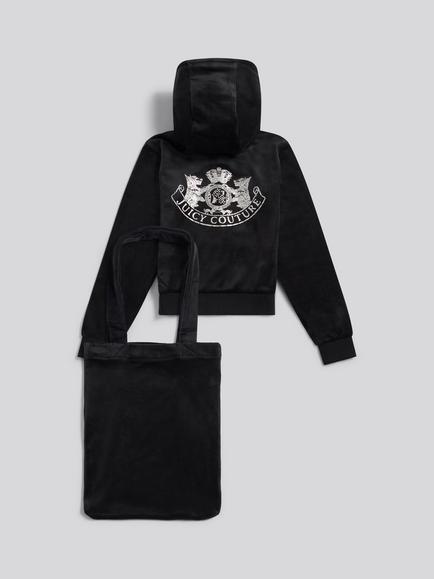 Juicy Couture Kids' Velour Zip Hoodie and Tote Bag Set, Jet Black - view 2, Jet Black