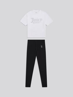 New Balance Kids' Diamante T-Shirt and Leggings Set, Bright White/Black, Bright White/Black