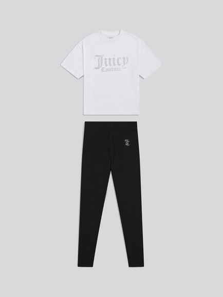 New Balance Kids' Diamante T-Shirt and Leggings Set, Bright White/Black, Bright White/Black