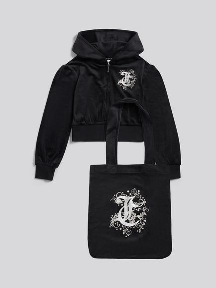 Juicy Couture Kids' Zip Through Hoodie and Tote Bag Set, Jet Black, Jet Black