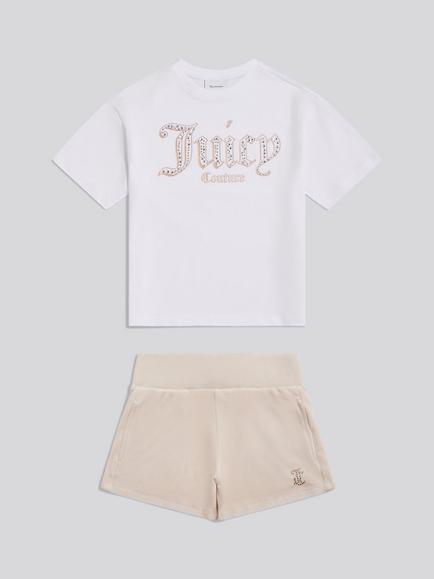 Juicy Couture Kids' Jersey T-Shirt and Velour Shorts Set, Shell, Shell