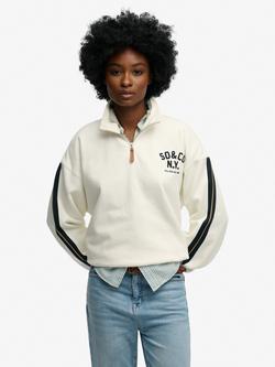 Superdry Country Club Appliqué Half Zip Jacket, Cream, Cream
