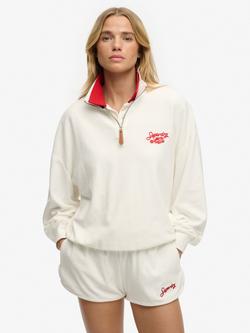 Superdry Heritage Terry Half Zip Sweatshirt, Cream, Cream