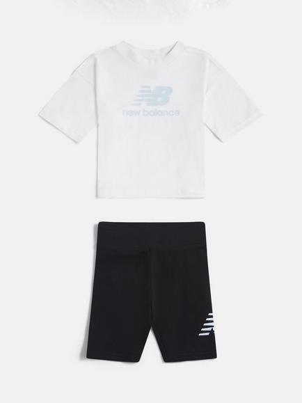 New Balance Kids' T-Shirt and Cycle Short Set, Bright White/Black