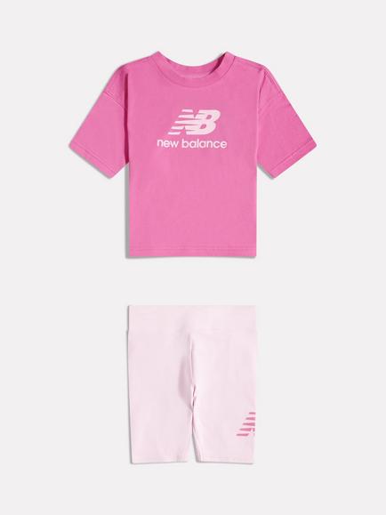 New Balance Kids' T-Shirt and Cycle Short Set, Pink Satin