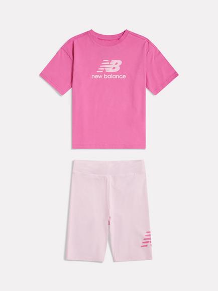 New Balance Kids' Logo Shorts and T-Shirt Set, Pink, Pink