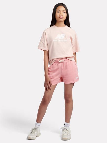 New Balance Kids' Stacked Logo T-Shirt and Shorts Set, Pink Haze, Pink Haze