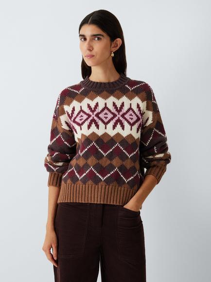 AND/OR Fair Isle Cotton Rich Ski Jumper, Natural, Natural