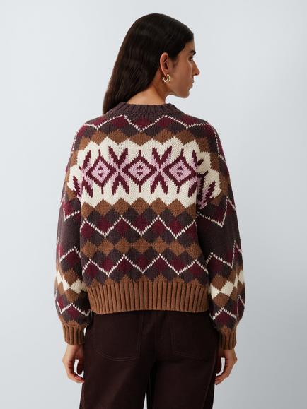 AND/OR Fair Isle Cotton Rich Ski Jumper, Natural - view 2, Natural