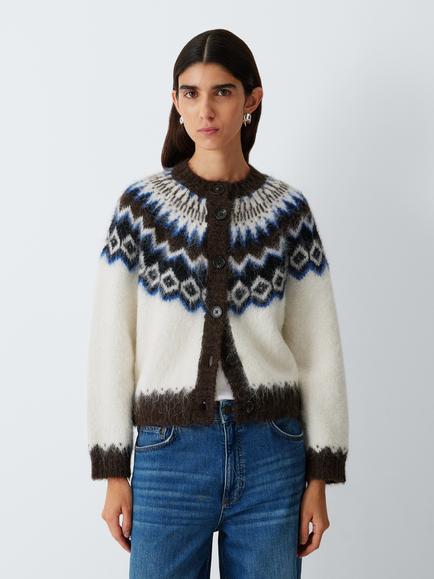 AND/OR Fair Isle Yoke Alpaca Blend Cardigan, Natural, Natural