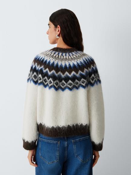 AND/OR Fair Isle Yoke Alpaca Blend Cardigan, Natural - view 2, Natural