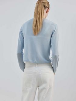Mango Round Neck Fine Knit Cardigan, Sky Blue - view 2, Sky Blue