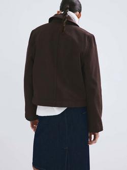 Mango Zip Front Boxy Fit Denim Jacket, Chocolate - view 2, Chocolate